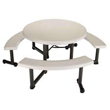 Lifetime 44 In Round Picnic Table With 3 Benches 22127 The Home Depot Folding Picnic Table Round Picnic Table Plastic Picnic Tables