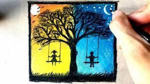 Tout le monde peut apprendre à dessiner! Comment Dessiner Des Paysages Jour Et Nuit Crayon De Couleur Youtube