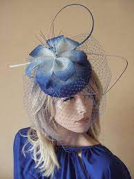 Royal Blue White Fasinator Hatinator Formal Hat Veiled And Etsy Bride Headpiece Mother Of The Bride Hats British Wedding
