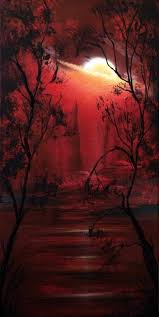 Red Landscape Painting Shades Of Burgundy Shades Of Maroon Fantasy Landscape