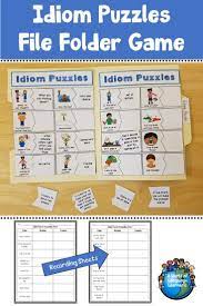 An idiom's symbolic sense is quite different from the literal meaning or definition of the words of which it is made. Idiom Puzzles File Folder Game This Is A Fun Way For Student To Practice Common Idioms Match The Meaning With Picture An Folder Games Idioms File Folder Game