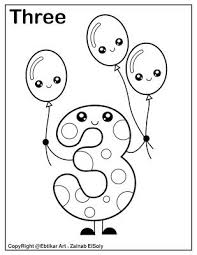 Number 3 Holding Balloons Coloring Page Preschool Coloring Pages Coloring Pages Numbers Preschool