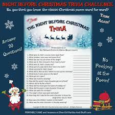 A fun printable trivia game for christmas eve family gatherings and christmas parties. Wendy Legendre Ø¯Ø± ØªÙˆÛŒÛŒØªØ± Twas Night Before Christmas Trivia Game That Will Seriously Challenge Your Memory Of The Lines Of The Popular Poem We Hear Repeated Year After Year Https T Co Mtz2htj3iz Christmas Trivia