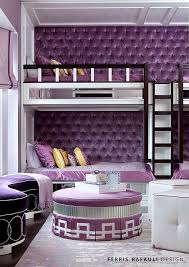 Take the channel tufted wall/banquette mandy from a beautiful mess created in her sunroom mandi chose to do a channel tufted wall to pay homage to her new home's 1980s roots (there's that decade. Built In Bunk Beds With Purple Velvet Tufted Walls Contemporary Girl S Room