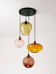 Multi Light Pendant Hand Blown Glass Lighting Mid Century Modern Lighting Custom Blown Glass Chandeliers Long Drop Stairwell Lighting In 2021 Blown Glass Lighting Hand Blown Glass Lighting Glass Light Shades