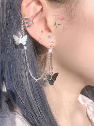 Butterfly Drop Chain Ear Cuff Sugarandvapor Here is a great looking vintage brushed gold tone metal butterfly brooch & clip earring set, c.