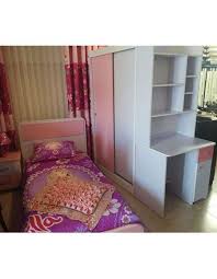 غرفة نوم مفرد مناسبة للبنات 4 قطع لون زهري وبنفسجي