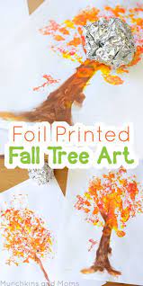 Foil Printed Fall Tree Art Munchkins And Moms Preschool Art Projects Fall Crafts For Kids Fall Art Projects