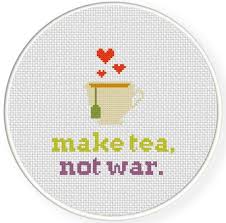 I love the patterns in this book (read my interview with julie jackson here), and was inspired to try and make some of my own! Instant Download Make Tea Not War Pdf Cross Stitch Pattern Cross Stitch Patterns Stitch Patterns Cross Stitch Designs
