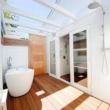 Browse the photos on houzz for design ideas for above ground pools, inground pools, as well as pool landscaping and novelty features like pool slides or water features. 12 Beautiful Outdoor Bathrooms Indoor Outdoor Bathrooms Ideas With Photos Apartment Therapy