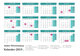 Hier finden sie eine übersicht der gesetzlichen feiertage 2021 und 2022 in. Kalender 2019 Baden Wurttemberg