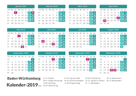 Diese 253 tage errechnen sich im jahr 2021 aus 365 tagen insgesamt abzüglich aller samstage und sonntage, somit verbleiben 261 werktage. Kalender 2019 Baden Wurttemberg