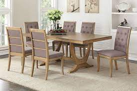 Poundex F2449 1725 7 Pc Barrister Rustic Distressed Natural Wood Finish Trestle Base Dining Table Set Dining Table Trestle Base Dining Table Rectangular Dining Set
