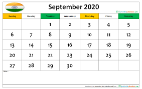 September 2020 Calendar India In 2020 Calendar September Calendar Printable Calendar Template