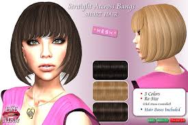 Opt for a set of straight across bangs with a super blunt edge. Second Life Marketplace Straight Across Bangs Short Hair Mesh 3 Colors Textures Re Size Click Menu Control Hair Bases Included