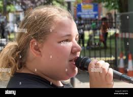 Housing campaigner Jasmin Stone speaks at Focus E15's regular weekly stall 