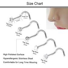D Bella 20g Silver Nose Ring 21pcs Nose Rings Studs Nose Screws Stainless Steel Nose Rings 8mm
