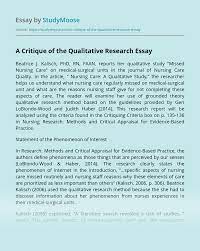 Content analyses resulted in the identification of codes and themes from data collected. A Critique Of The Qualitative Research Free Essay Example