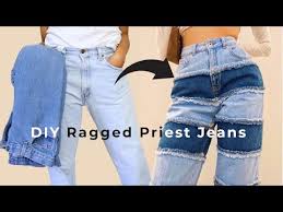 273 diy ragged priest infringement jeans old jeans upcycle youtube custom jeans diy diy denim skirt upcycle jeans