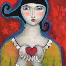Special Price Mixed Media Painting Print Modern Folk Art Whimsical Love  Heart