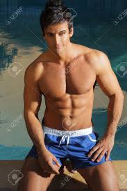 Hot Guy In Swim Trunks At The Pool Stock Photo, Picture And Royalty Free  Image. Image 19025433.