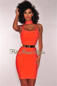 Tangerine Bandage Choker Dress Short Cocktail Dress Dresses Choker Dress