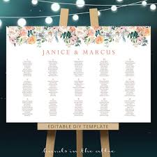 Floral Seating Chart Template Pink Roses Coral Table Plan
