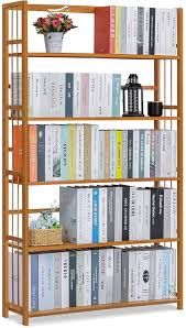 Amazon.com: MoNiBloom Bamboo Wide 5-Tier Bookshelf Large Adjustable  Bookcase Shelf Organizer Rack in Living Room Study Library Home Office,  Natural : Home & Kitchen