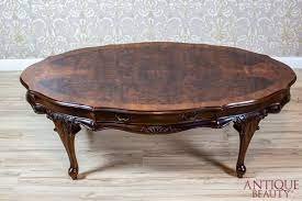 The gorgeous top is a round black marble with white veins. Antique Beauty Coffee Table In The Louis Philippe Type