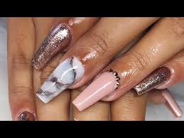 Pink and white nails always look feminine and chic when done right. Acrylic Nails Black And White Marble Youtube