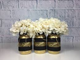 Gold Party Decor Black And Gold Mason Jar Set Table Centerpieces Graduati Black And Gold Party Decorations Gold Party Decorations Diy Gold Party Decorations