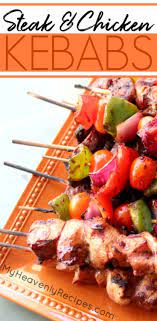 Crazy Good Steak Chicken Kabobs Marinated With A Store Bought Sauce Skewered With Veggies And Serve Easy Cheap Dinner Recipes Easy Chicken Recipes Recipes