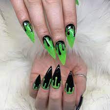 Jes Echnat On Instagram She Came And Shego Neon Green Nails Goth Nails Retro Nails