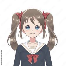 Anime schoolgirl. Cartoon character in Japanese classical style. Manga  avatar. Stock Vector | Adobe Stock