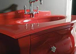 Gorgeous 3.5 thick stone top with integrated ramp style sink or undermount sink. Pretty Red Sink Bathroom Red Bathroom Vanity Designs Vanity