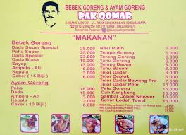 Jual bebek murah, harga beli terbaik, berbagai pilihan, beli murah langsung dari distributor. Selalu Diperbarui Menu Beqom Bebek Ayam Goreng Pak Qomar Tenggilis Mejoyo Surabaya
