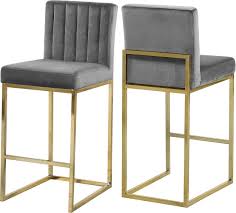 Meridian Giselle Grey Velvet Stool With Gold Frame 781grey C Goedekers Com Home Bar Furniture Velvet Stool Bar Stools