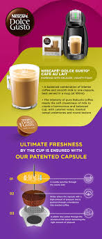 These coffee pods contain fine ground beans which when paid with creamy, rich milk give you cafe like coffee without any hassles. Cafe Au Lait Coffee Capsules Nescafe Dolce Gusto