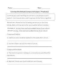 Englishlinx Com Commas Worksheets Subject And Predicate Subject And Predicate Worksheets Compound Subject