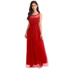 Obeeii Women Elegant Applique Maxi Dress Sleeveless Mesh Spliced Full Length Evening Gown For Wedding Bridesmaid Cocktail Pageant Prom Party Red Uk 12