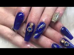 I create these gorgeous blue nails using colored acrylic, gel polish, my diy alcohol. Coffin Blue And Gold Acrylic Nails Nail And Manicure Trends