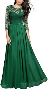 Wir haben für jeden stil und jede silhouette das richtige. Miusol Damen Elegant Halbarm Rundhals Vintage Spitzenkleid Hochzeit Chiffon Faltenrock Langes Kleid Grun 2xl Amazo Abendkleid Grun Spitzenkleid Schone Kleider
