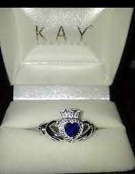 Sapphire Claddagh Anniversary Ring Celtic Wedding Rings Gold Diamond Wedding Band White Topaz Engagement Ring