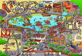 Cartoon Map For American Adventure Theme Park Risunki