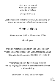 Steeds meer bedrijven in groningen stappen af van eenmalige bedrijfsuitjes. Henk Vos 25 10 2020 Overlijdensbericht En Condoleances Mensenlinq Nl