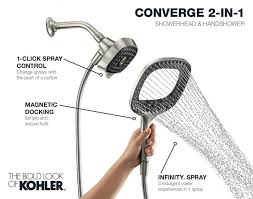 Kohler Converge Polished Chrome 5 Spray Dual Shower Head 2 Gpm 7 6 Lpm Lowes Com Dual Shower Heads Shower Heads Dual Shower