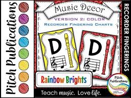 Recorder Fingering Chart Posters V2 Color Music Decor Rainbow Brights