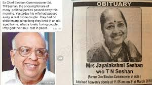 Seshan, originally published on january 21, 2013 on business standard, is being republished. Tn Seshan Is Still Alive His Wife Died Swachh Social Media Abhiyaan
