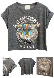 Camiseta Gato Alice No Pais Das Maravilhas Gray Owl And Letter Print Crop Tee Choies Padrao Top Tshirts Femininas Revenda De Roupas Femininas