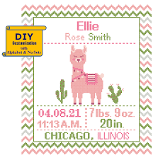 Price and other details may vary based on size and color. Llama Cross Stitch Birth Announcement Cross Stitch Birth Record Chevron Baby Girl Cowboy Nursery Desert Birth Sampler Ranch Pink Zindagi Designs